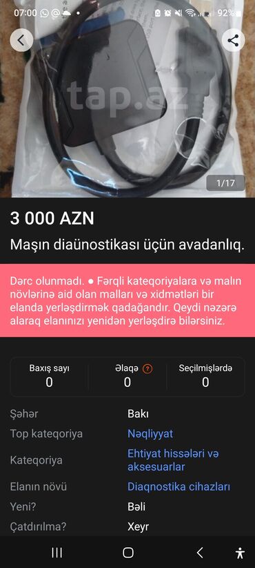 Diaqnostik avtomobil skanerləri: Maşın diaqnostikası üçün avadanlıq paketi Tərkib: - OBD/USB — 1