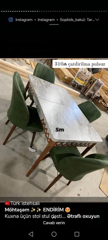 Masa və oturacaq dəstləri: Mətbəx üçün, Yeni, Açılan, Oval masa, 4 stul — 2