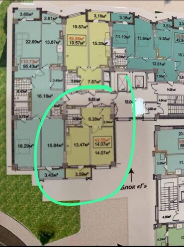 иссык куль комната: 1 комната, 44 м², Элитка, 6 этаж, ПСО (под самоотделку)