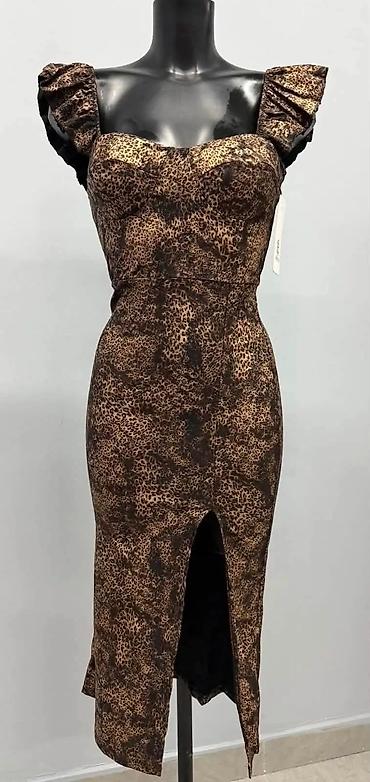 luminarc set: Fa, Elegantna midi haljina sa animal printom (leopard). Kroj prati — 1