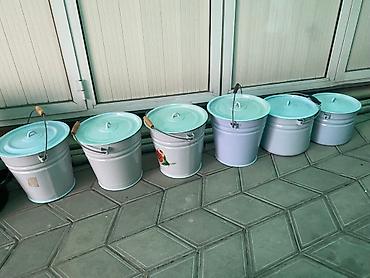 cəllək: Emallı metal vedrələr dəsti – qapaqlı və tutacaqlı - Material: emallı — 1