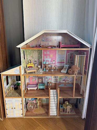 Barbie ev uşaq oyuncağı - Böyük ölçülü 3 mərtəbəli, çoxotaqlı Barbie