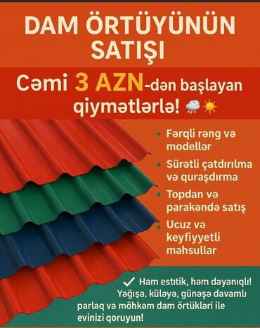 Tikinti daşları: Dam örtükləri və aksesuarları - Cəmi 3 AZN-dən başlayan qiymətlərlə -