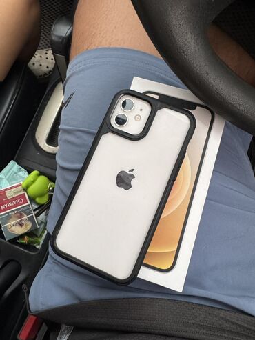 купить бу айфон 12: IPhone 12, Колдонулган, 64 ГБ, White Titanium, Заряддоочу түзүлүш, Коргоочу айнек, Каптама, 80 %