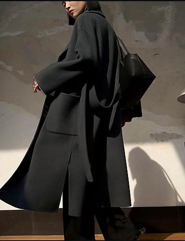 Пальто: Женское пальто-халат темно-серого цвета - Крой: свободный, длина — 7