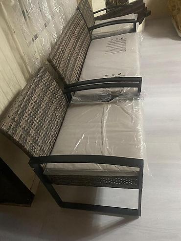 bag ucun divanlar: 3 hissəli rattan oturma dəsti - Tərkib: 1 ədəd 4nəfərlik skamya və 2 — 2