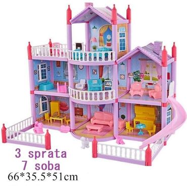 Toys: 3000din Trospratna Vila za lutke Potpuno opremljena kuća snova