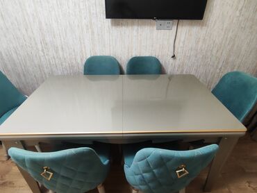 stul satisi: Для гостиной, Б/у, Раскладной, Прямоугольный стол, 6 стульев, Азербайджан