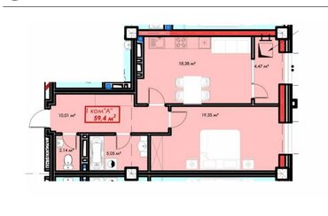 Продажа квартир: 1 комната, 59 м², Элитка, 9 этаж, ПСО (под самоотделку)
