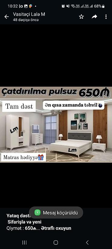 *Yataq dəsti* *Sifarişlə və yeni* Qiymət : *650₼* Dəstə daxildir