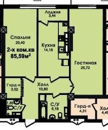купить квартиру в бишкеке без ремонта: 2 комнаты, 85 м², Элитка, 12 этаж, ПСО (под самоотделку)