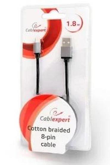 Kablovi za telefone: Cablexpert pamučno pleteni 8-pin kabl – 1,8 m - Konektori: USB-A na — 12
