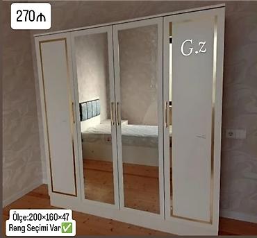 qapi taxta: Dördkapılı şkaf – klassik dizayn - Material: Ağ rəngdə, qızılı — 1