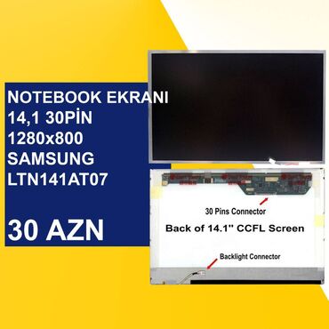 Planşetlər: Notebook Ekranları "15,4 30pin 1280x800" ⭐14,1 30pin qulaqsız 1280x800