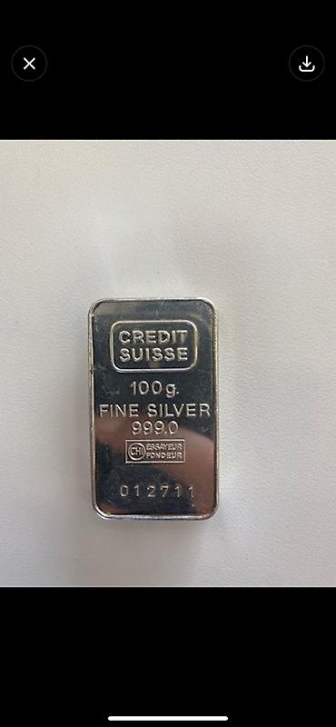 İncəsənət və kolleksiyalar: Məhsul: Kredit Suisse gümüş külçə - Marka: Credit Suisse - Çəki: 100 — 1