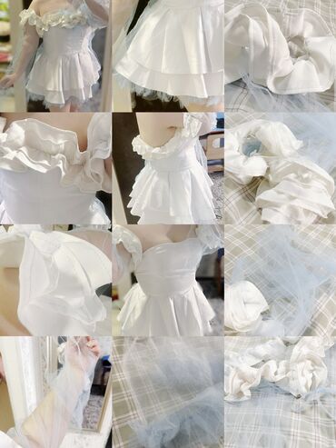 платье с белым воротником: Вечернее платье, Средняя модель, Атлас, С рукавами, M (EU 38), L (EU 40)