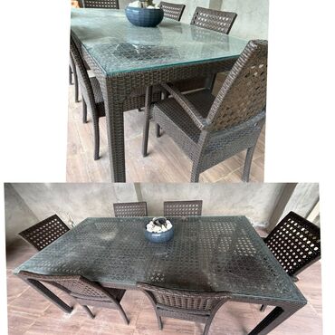 Yataq otağı dəstləri: Balkon üçün, İşlənmiş, Kvadrat masa, 6 stul