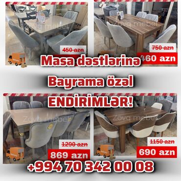 Masa və oturacaq dəstləri: Qonaq otağı üçün, Yeni, Açılan, Kvadrat masa, 6 stul — 1