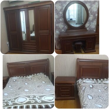 продажа офисной мебели бу: Двуспальная кровать, 2 тумбы, Трюмо, Шкаф, Б/у