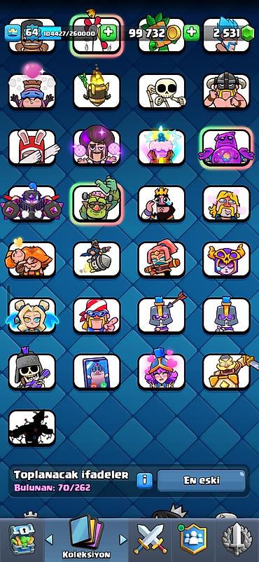 Digər əntiq əşyalar: Clash Royale hesabı: - Kral səviyyəsi: 64 - Daş: 2531 - Rozetlər — 10