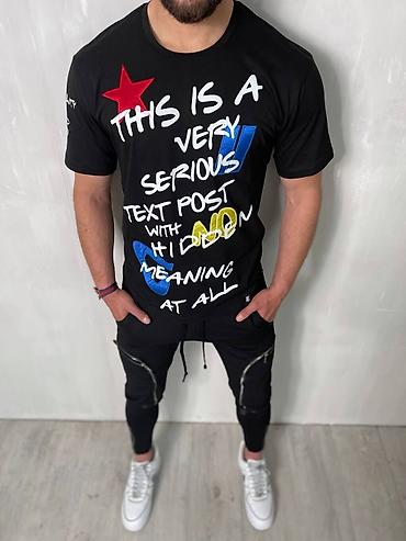 Muška majica kratkih rukava, crna, sa modernim printom u street style