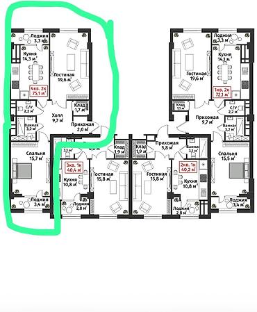76: 2 комнаты, 75 м², Технопарк Элитка, 2 этаж, ПСО (под самоотделку) — 4