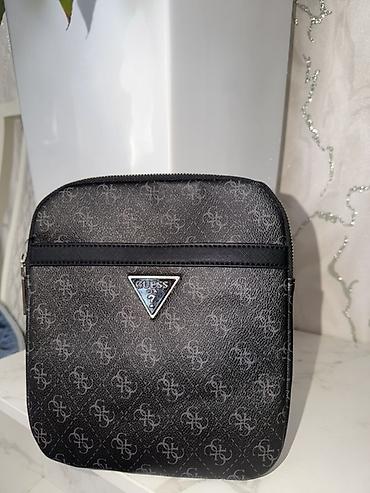 маленький кошелёк: Стильная мужская барсетка GUESS 🖤 Чёрный цвет с фирменным принтом — 2