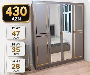Çoxfunksiyalı 4 qapılı dolab - Rəng: boz, qızılı dekor xətləri ilə -