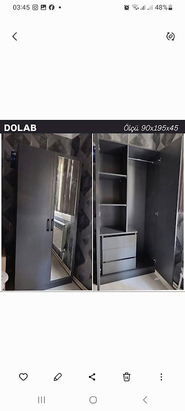 İki qapılı geyim dolabı - Ölçü: 90 × 195 × 45 sm (şəkildə göstərilib) lalafo.az -da İki qapılı geyim dolabı - Ölçü: 90 × 195 × 45 sm (şəkildə göstərilib)