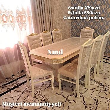 Masa və oturacaq dəstləri: Masa və 6 stul dəsti – Xmd • Komplekt: 1 yemək masası + 6 ədəd stul — 78
