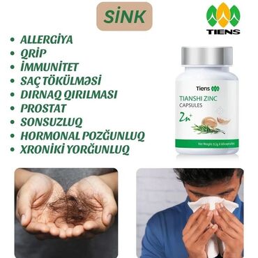 Vitaminlər və BAƏ: Tiens Tienshi Sink Kapsulları saç tökülməsi, dırnaq qırılması