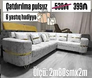 L şəkilli yumşaq künc divan - Ölçü: 2 m 80 sm x 2 m - Parça: açıq boz