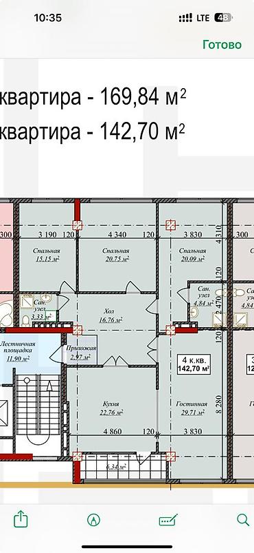 residence: 4 комнаты, 143 м², Асанбай мкр Элитка, 5 этаж, ПСО (под самоотделку) — 3