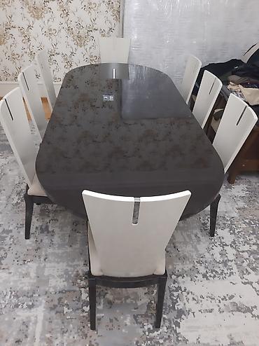 qonaq masa: Qonaq otağı üçün, İşlənmiş, Açılan, Oval masa, 8 stul — 3