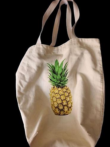 Ananas naxışlı kanvas tote çanta - Material: qalın, təbii rəngli