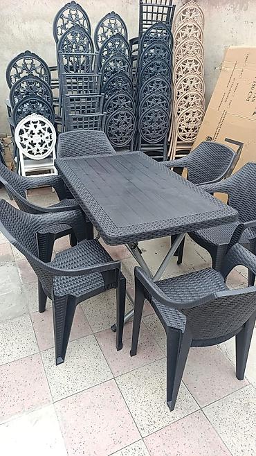 plastik stollar: Yeni, Dördbucaq masa, 6 stul, Açılmayan, Stullar ilə, Plastik, Türkiyə — 1