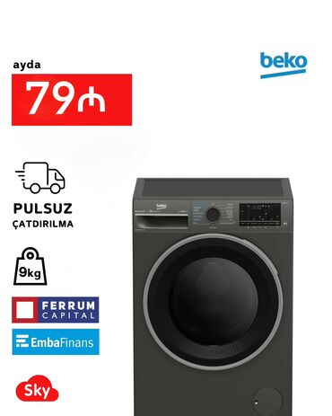 Paltaryuyan maşınlar: Paltaryuyan maşın Beko, 9 kq, Yeni, Avtomat, Qurutma var, Kredit var, Pulsuz çatdırılma