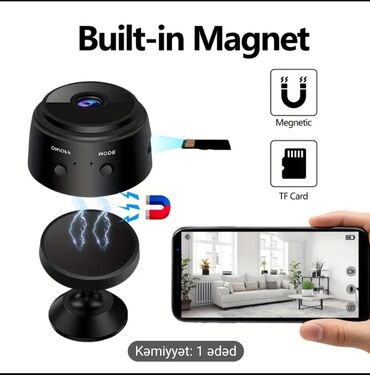 встраиваемые микроволновые печи: Mini Wi‑Fi təhlükəsizlik kamerası – maqnitli baza və TF kart dəstəyi