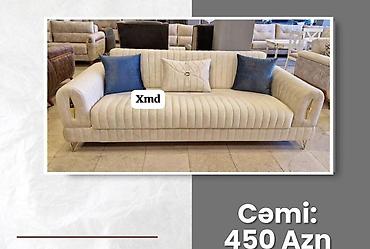 Divanlar: Müasir dizaynlı 3 nəfərlik divan. - Rəng: açıq bej - Parça: yumşaq — 1