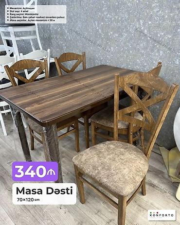 Məhsul: Masa Dəsti - Ölçü: 70 × 120 sm - Dəst tərkibi: 1 masa + 4 at lalafo.az — 1 Məhsul: Masa Dəsti - Ölçü: 70 × 120 sm - Dəst tərkibi: 1 masa + 4 — 1