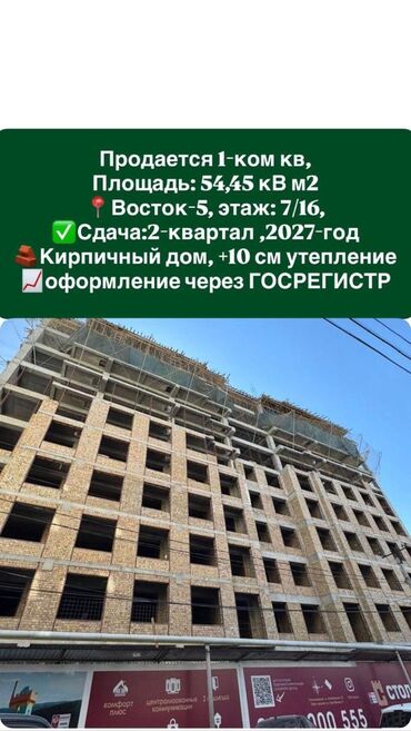 квартира керек васток5: 1 комната, 54 м², Элитка, 7 этаж, ПСО (под самоотделку)