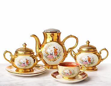 xrom caydan: Çay dəsti, rəng - Qızılı, Farfor — 2