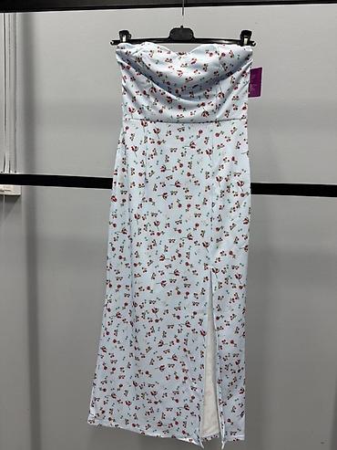 eldo design: Plavo midi haljina bez bretela sa sitnim cvetnim printom 1550 din S M — 2