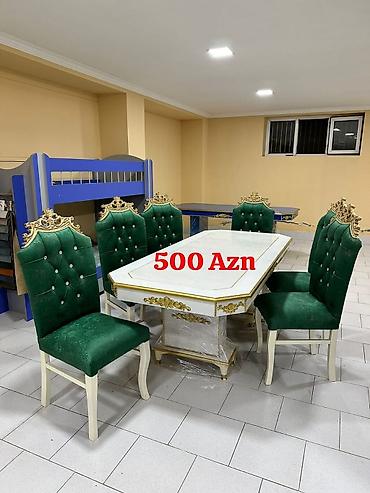 Masa və oturacaq dəstləri: Qonaq otağı üçün, Yeni, Açılmayan, Dördbucaq masa, 6 stul — 3