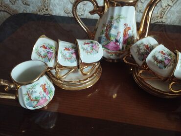 Çay dəstləri və servizlər: Çay dəsti, rəng - Qızılı, Keramika, 6 nəfərlik