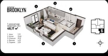 рабочий городок аренда квартир: 1 комната, 49 м², Элитка, 13 этаж, ПСО (под самоотделку)