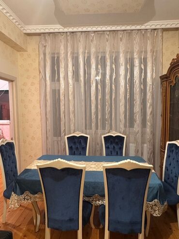 ev stul: Qonaq otağı üçün, İşlənmiş, Açılan, Dördbucaq masa, 6 stul