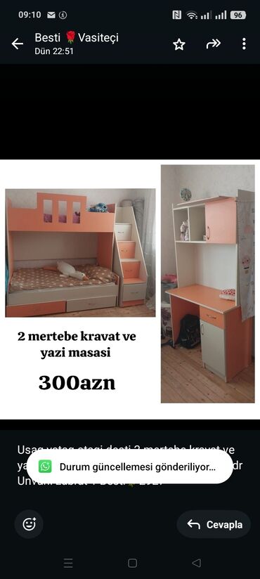 Mətbəx mebeli: Usaq yataq otagi desti 2 mertebe kravat ve yazi masasi dest 300 azn