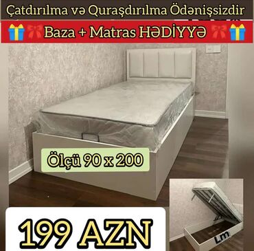 taxt basliqlari: Новый, Односпальная кровать, С подъемным механизмом, С матрасом, Без выдвижных ящиков, Азербайджан