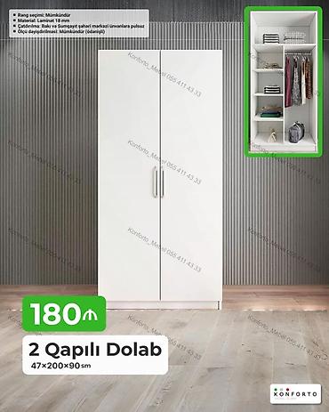 Dolablar: 2 qapılı şkaf – 47×200×90 sm - Material: 18 mm laminat - Rəng seçimi — 1